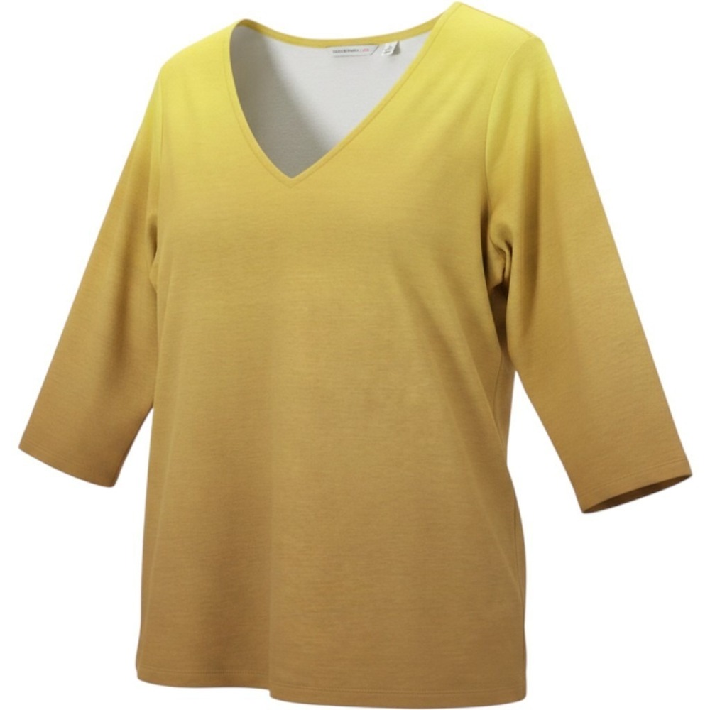 Isaac Mizrahi Size L Yellow Ombre 3/4 Sleeve V-Neck Tunic Top Cotton